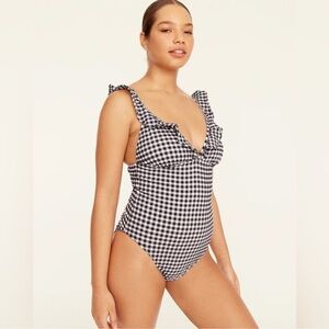 J.Crew Ruffle Plunge V Neck Gingham Swimsuit